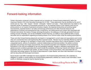 Forward Looking Information Examples McCormick Co. | PDF