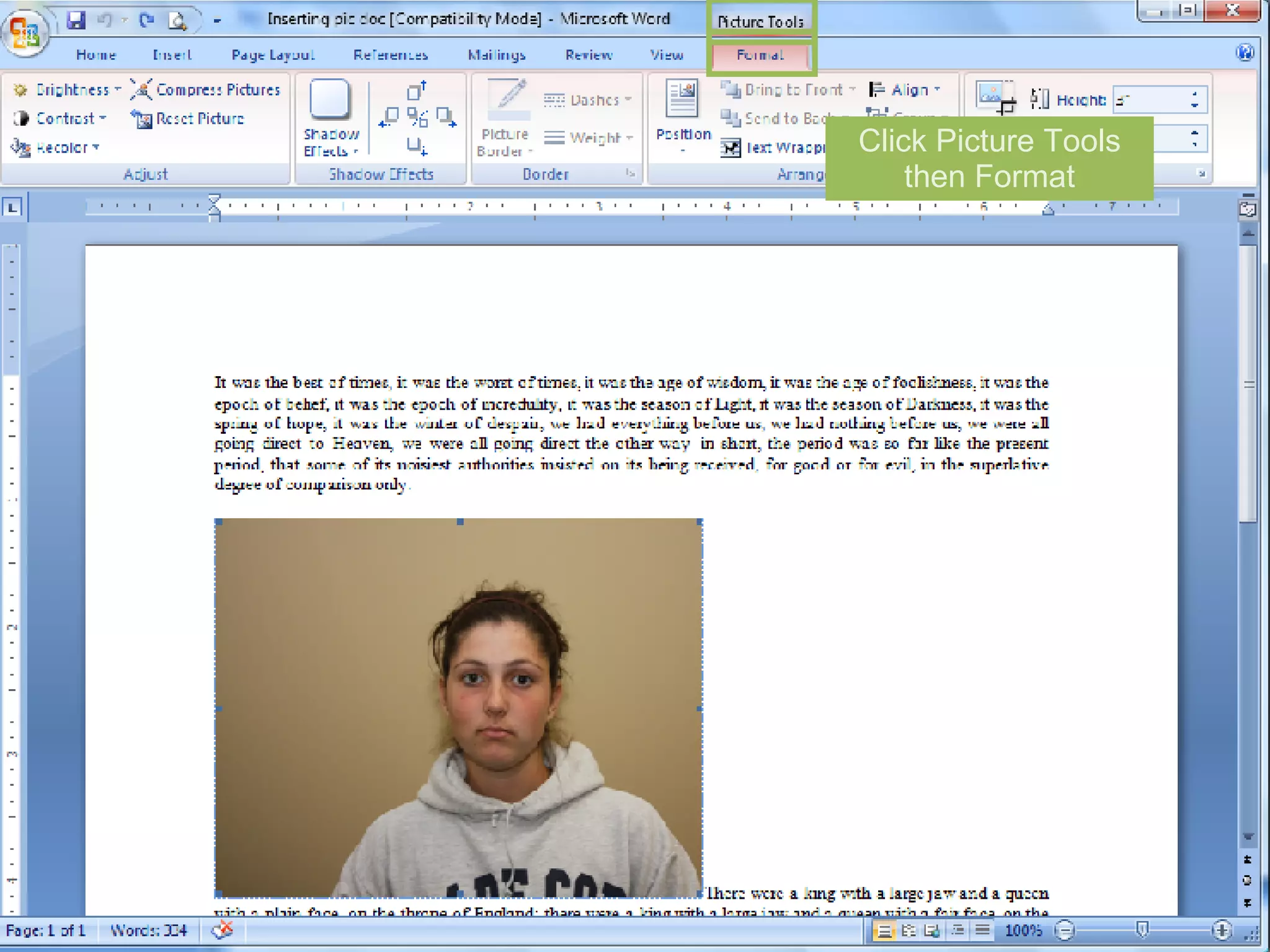 Click Picture Tools then Format