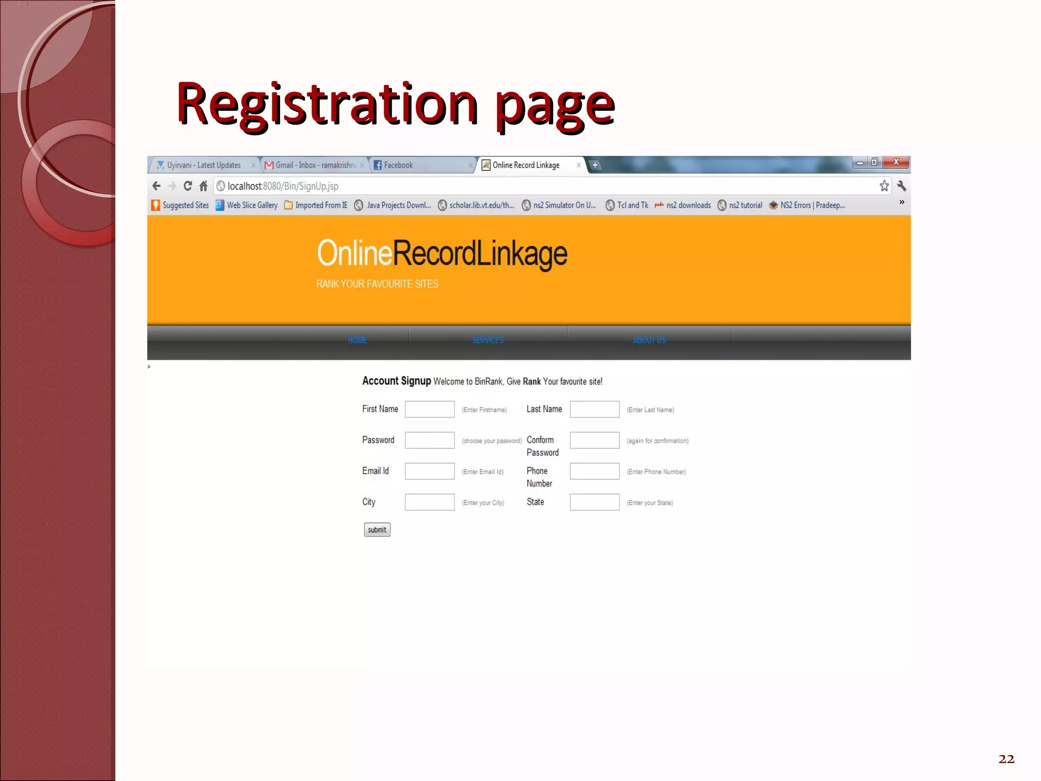 Registration page




                    22
 