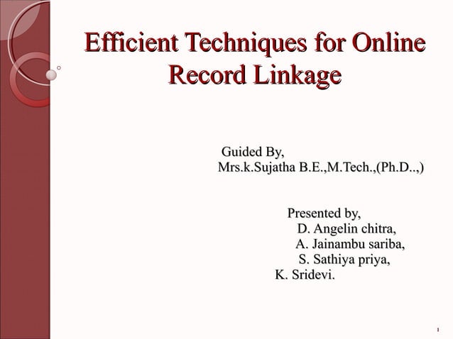 online Record Linkage | PPT