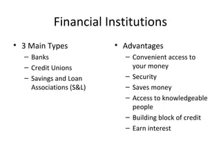3 main types of financial institutions