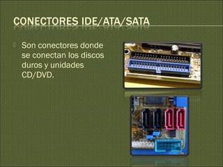  Son conectores donde
se conectan los discos
duros y unidades
CD/DVD.
 