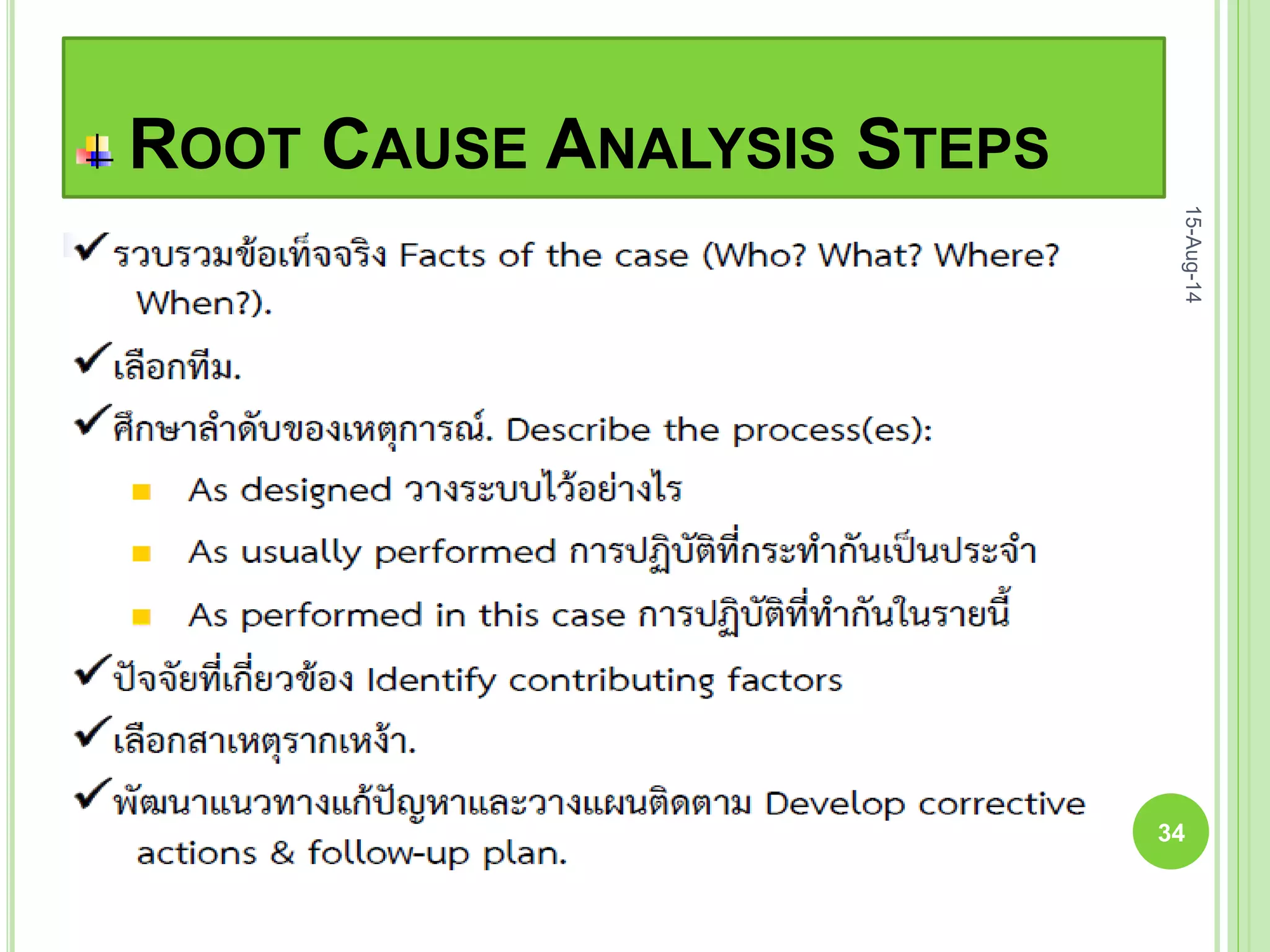 ROOT CAUSE ANALYSIS STEPS
15-Aug-14
34
 