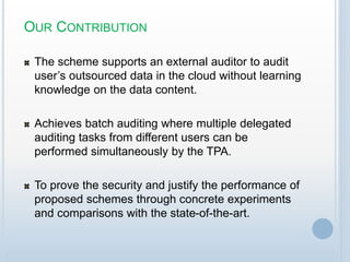 PRIVACY-PRESERVING PUBLIC AUDITING FOR DATA STORAGE SECURITY IN CLOUD ...