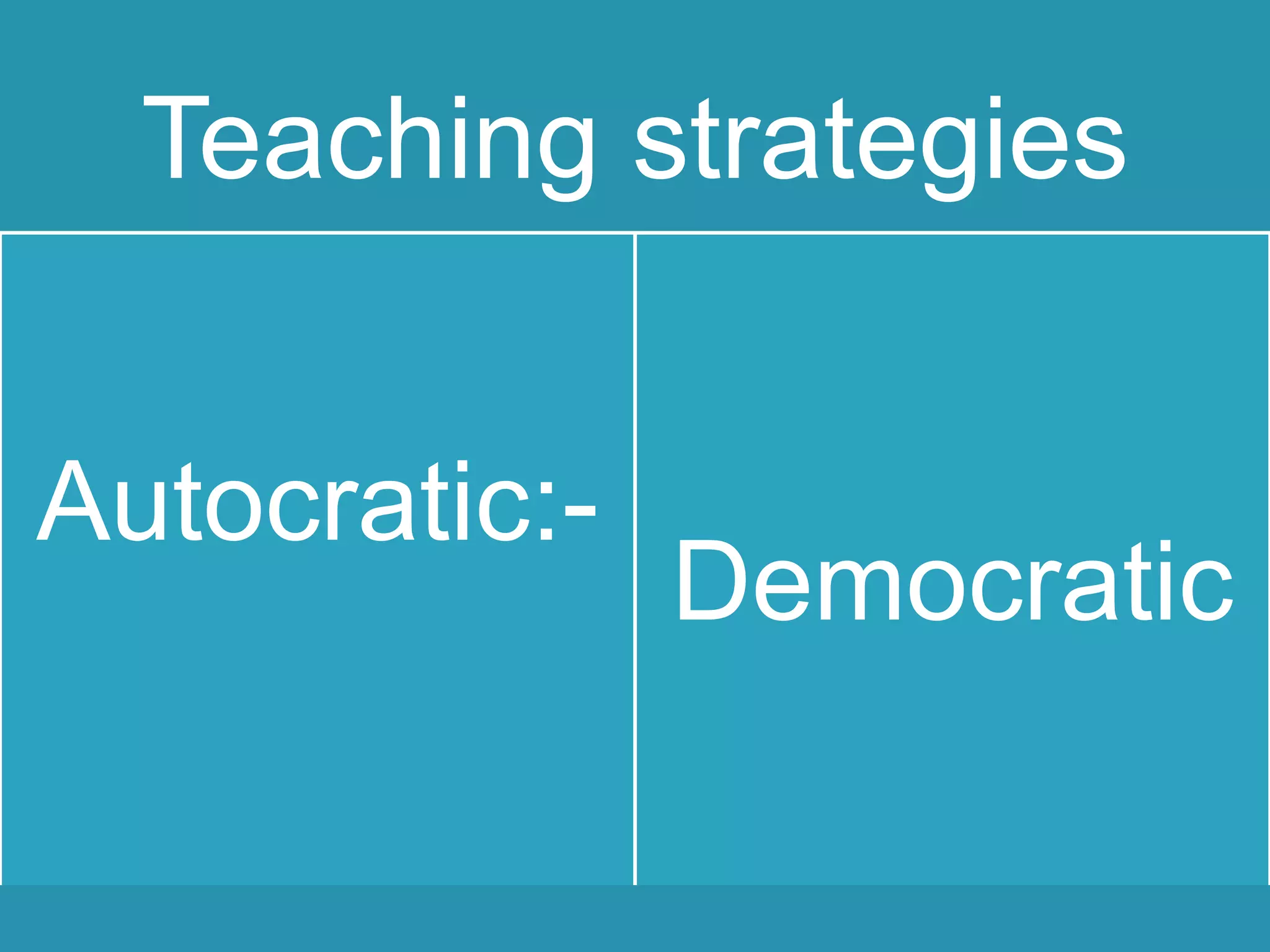 Teaching strategies
Autocratic:-
Democratic