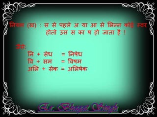ननयर् (ख) : े पहले अ यत आ े सभन्न कोई स्िर 
होतो उ कत ष हो जततत है ! 
जै े: 
नन + ेि = ननषेि 
वि + र् = विषर् 
असभ + ेक = असभषेक 
74 
 