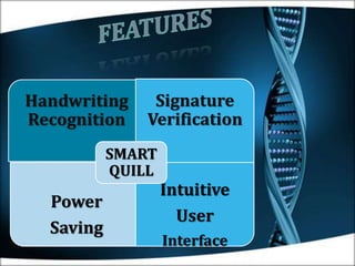 Handwriting
Recognition
Signature
Verification
Power
Saving
Intuitive
User
Interface
SMART
QUILL