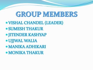 VISHAL CHANDEL (LEADER)
 SUMESH THAKUR
 JITENDER KASHYAP
 UJJWAL WALIA
 MANIKA ADHIKARI
 MONIKA THAKUR
 