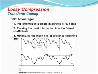 H.R. Pourreza
Lossy Compression
Transform Coding
• DCT Advantages:
1. Implemented in a single integrated circuit (IC)
2. Packing the most information into the fewest
coefficients
3. Minimizing the block-like appearance (blocking
artifact)
 