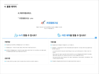 4. 활용 데이터
4) 육아지원서비스
* 초등돌봄교실 -교육부
 