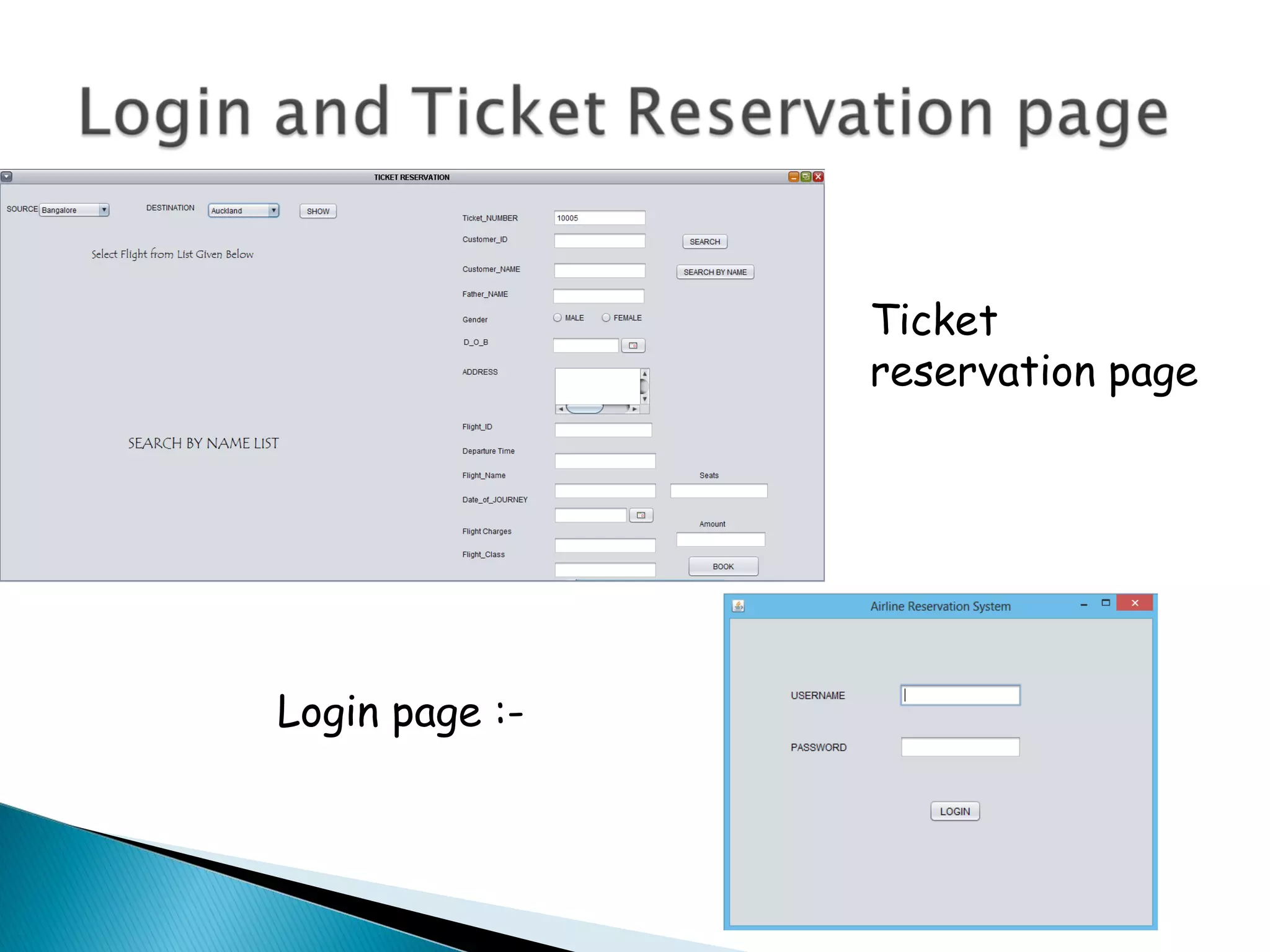 Ticket
reservation page
Login page :-
 