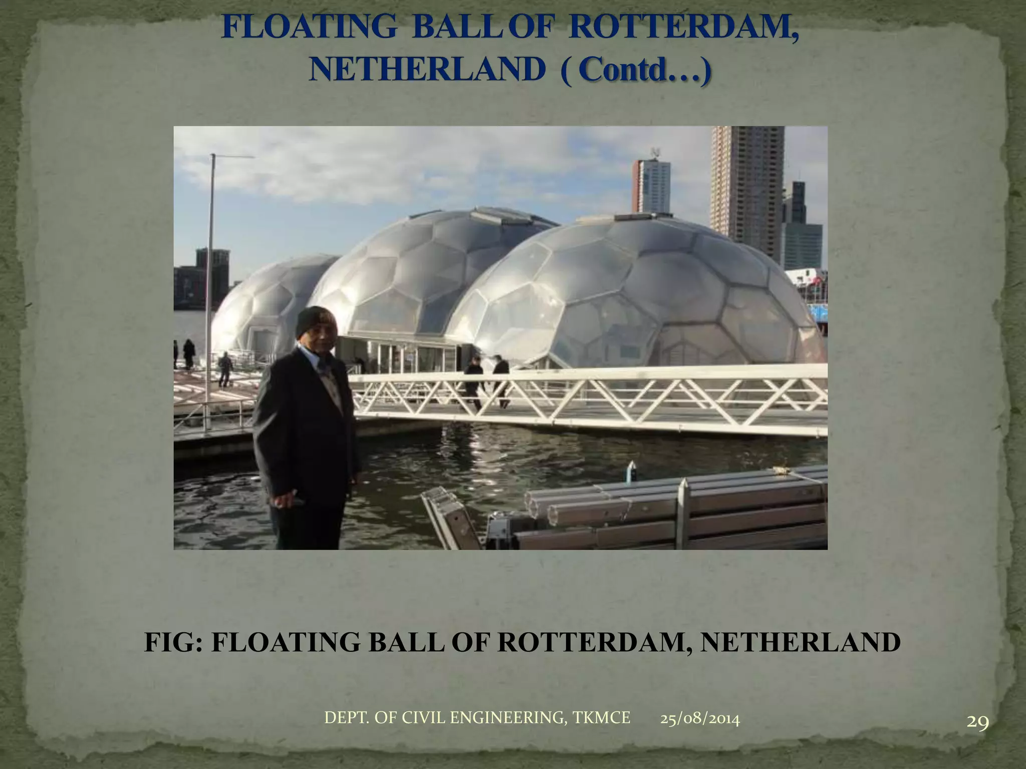 25/08/2014 29DEPT. OF CIVIL ENGINEERING, TKMCE
FIG: FLOATING BALL OF ROTTERDAM, NETHERLAND
 