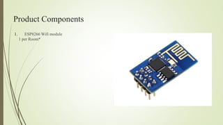 Product Components
1. ESP8266 Wifi module
1 per Room*
 