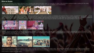 A genre related style is shown throughout all the videos as bright lighting and colours has been used. This allows the genre to stand out and target younger people,
cause of the shots looking vibrant and fuller the audience are attracted toward the vibe and feel of the videos. The colours also contrast with the overall feel of pop
music which is upbeat and feel good.
In video B, props such as cakes and dolls as well as a setting of a child's room creates a relatable atmosphere that is mainly targeted at young girls who are
self-conscious with there body image. This also links to how megan’s performing the song which may spark an interest and make people want to inspire to
be like her as she is seen as ordinary and extraordinary. Showing that girls don’t have to be like women how are represented in the media.
Video C, shows us through the use of hair and makeup and also costume. This makes younger girls inspire and look up to them because they are presented to us as
sexy, confident, talented. It is also helped, with the setting of a road trip across the desert as well as the old fashioned car they drive in. Both build a reason to look up
to the band and make them look different.
Through out all three of the videos Richard Dyers Paradox star theory has been used. For example, in video A the character casting as well as setting for the video
would defiantly be elements where the young people would look up to, as they are seen as ordinary and extraordinary.
Mise en Scene
 