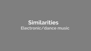 Similarities
Electronic/dance music
 