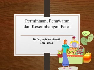 Permintaan, Penawaran
dan Keseimbangan Pasar
By Desy Agis Kurniawati
A210140203
 