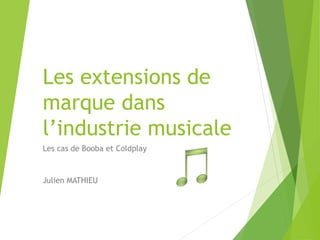 Les extensions de
marque dans
l’industrie musicale
Les cas de Booba et Coldplay
Julien MATHIEU
 