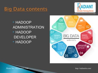  HADOOP
ADMINISTRATION
 HADOOP
DEVELOPER
 HADOOP
Phone No +1(210)503-7100 http://radiantits.com/
 