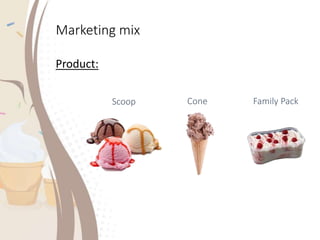 Marketing mix
Scoop Cone Family Pack
Product:
 