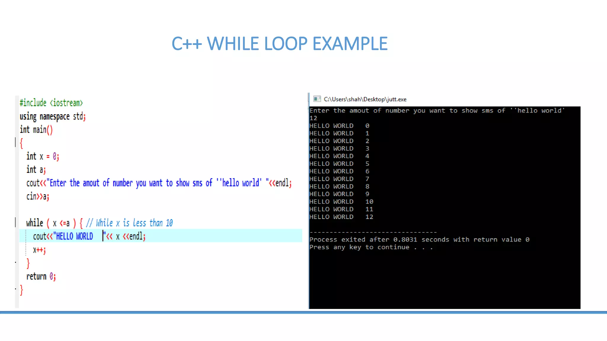 C++ WHILE LOOP EXAMPLE 
