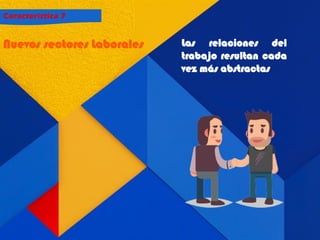 Característica 7
Nuevos sectores Laborales Las relaciones del
trabajo resultan cada
vez más abstractas
 