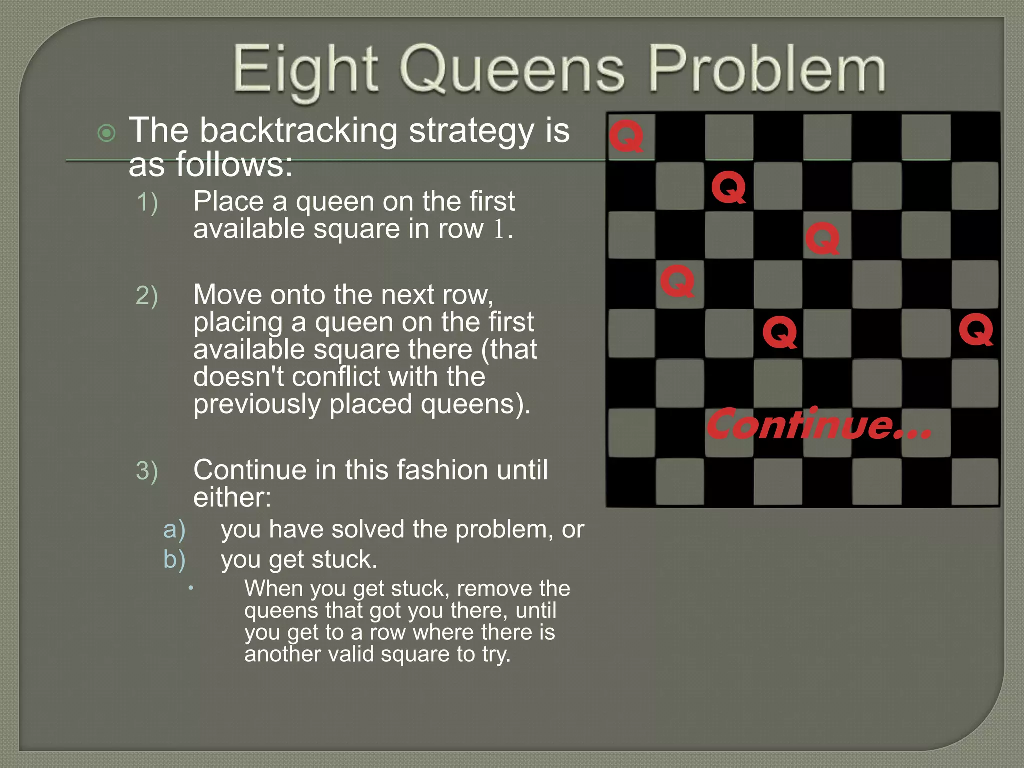 Backtracking-N Queens Problem-Graph Coloring-Hamiltonian cycle | PPTX
