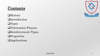 Contents
History
Introduction
Types
Fabrication Process
Reinforcement Types
Properties
Applications
ARAMID FIBERS 2
 