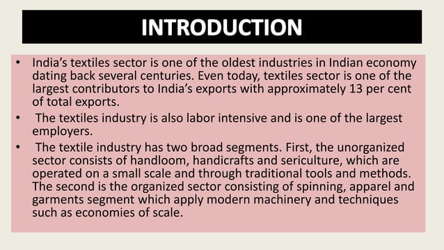 GOVERNMENT INITIATIVES FOR TEXTILE SECTOR | PPTX | Apparel Industry ...