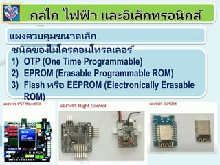 แผงควบคุมขนาดเล็ก
ชนิดของไมโครคอนโทรลเลอร ์
1) OTP (One Time Programmable)
2) EPROM (Erasable Programmable ROM)
3) Flash หรือ EEPROM (Electronically Erasable
ROM)
 