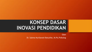 KONSEP DASAR
INOVASI PENDIDIKAN
Oleh
Dr. Sukma Nurilawati Botutihe, M.Psi.Psikolog
 
