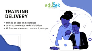 TRAINING
DELIVERY
• Hands-on labs and exercises
• Interactive demos and simulations
• Online resources and community support
 