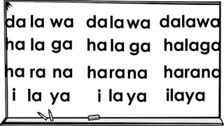 da dalawa
halaga
harana
ilaya
la wa dalawa
ha la ga hala ga
ha ra na harana
i la ya i la ya
 