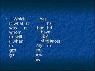 has
hs
had hd
have
hv
she )e
shall
)l most
m-
■
Which
(c what (t
was (s
whom
(m will
(l when
(n
can
kn
go
g
my
m.
new
nw
 