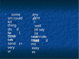 any
an
■
some
sm could
kd
thing
-,
think
-nk
first
/-
well
(el say
sa
next nx
until tl
cannot
knt
do d
lie l.
time
t.m
send s+
very
vr
more
mo
easy
ez
 