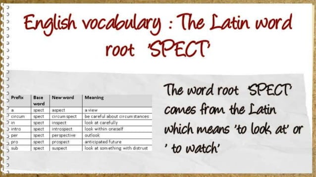 Words That Have Spect In Them Words with the Latin Root 'SPECT'