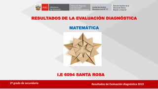 2º grado de secundaria Resultados de Evaluación diagnóstica 2019
RESULTADOS DE LA EVALUACIÓN DIAGNÓSTICA
MATEMÁTICA
I.E 6094 SANTA ROSA
 