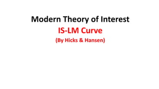 Modern Theory of Interest
IS-LM Curve
(By Hicks & Hansen)
 