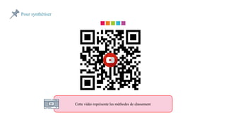 Pour synthétiser
Cette vidéo représente les méthodes de classement
 