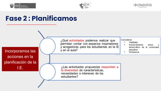 Fase 2 : Planificamos
Incorporamos las
acciones en la
planificación de la
I.E.
 