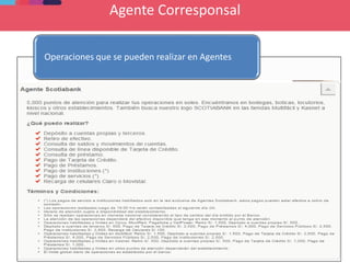 Agente Corresponsal
Operaciones que se pueden realizar en Agentes
 