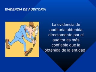 EVIDENCIA DE AUDITORIA La evidencia de auditoria obtenida directamente por el auditor es más confiable que la obtenida de ...
