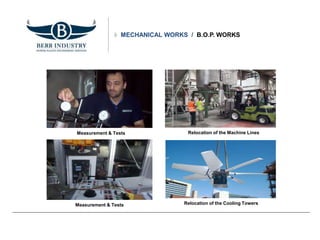 MECHANICAL WORKS / B.O.P. WORKS
Measurement & Tests
Measurement & Tests
Relocation of the Machine Lines
Relocation of the Cooling Towers
 