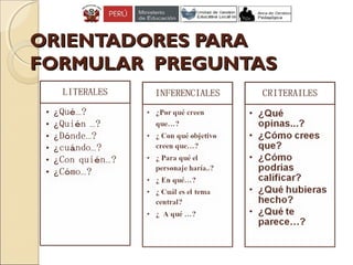 ORIENTADORES PARAORIENTADORES PARA
FORMULAR PREGUNTASFORMULAR PREGUNTAS
 