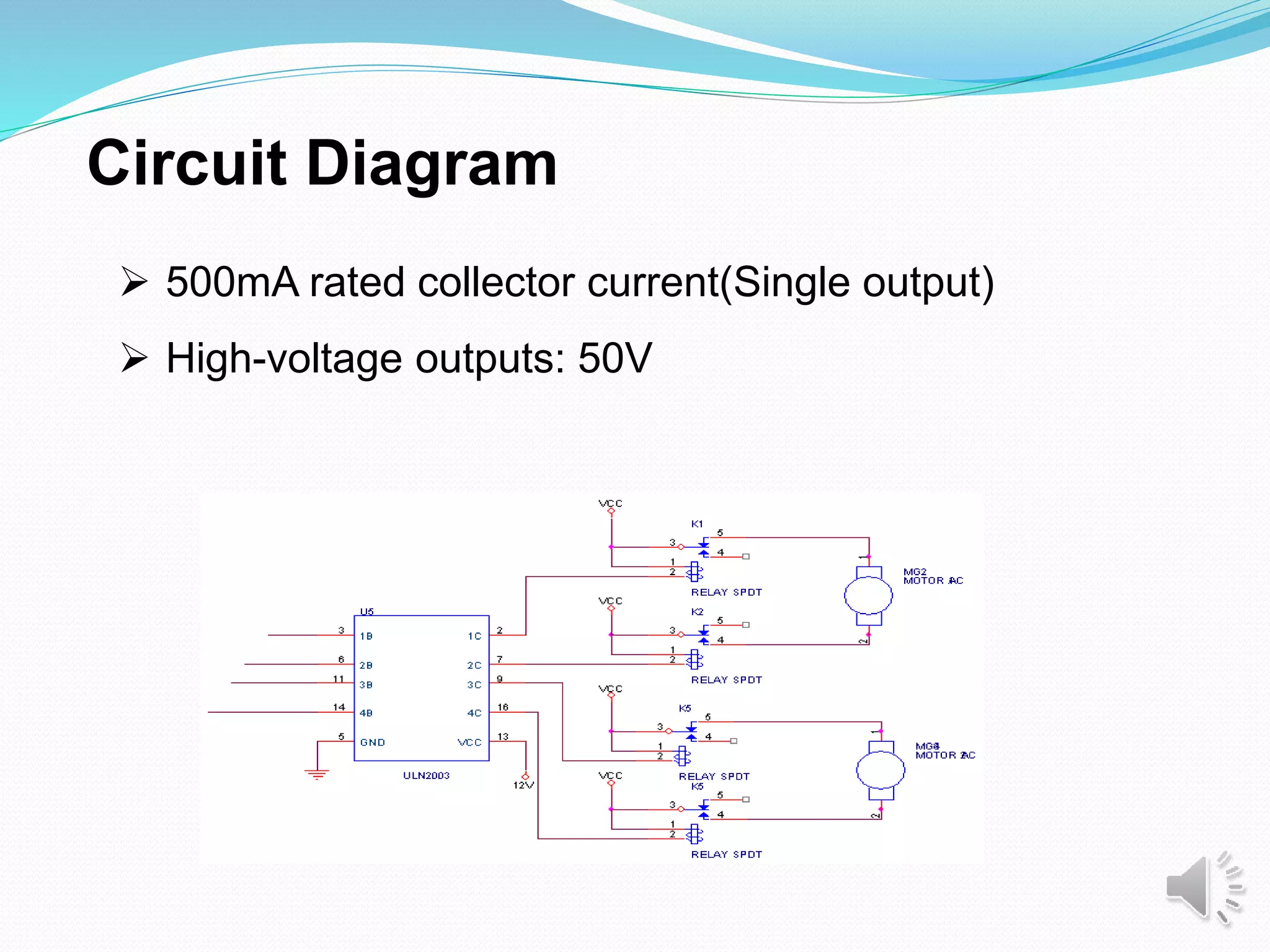 Circuit Diagram
 500mA rated collector current(Single output)
 High-voltage outputs: 50V
 