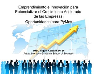 	
  Emprendimiento e Innovación para
Potencializar el Crecimiento Acelerado
de las Empresas:
Oportunidades para PyMes	
  
Prof. Miguel Carrillo, Ph D
Arthur Lok Jack Graduate School of Business
 