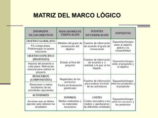MATRIZ DEL MARCO LÓGICO
 