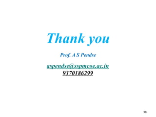 38
Thank you
Prof. A S Pendse
aspendse@sspmcoe.ac.in
9370186299
 