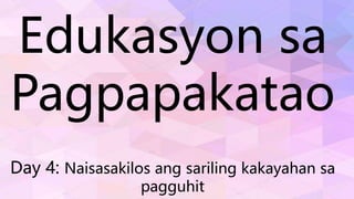 Edukasyon sa
Pagpapakatao
Day 4: Naisasakilos ang sariling kakayahan sa
pagguhit
 