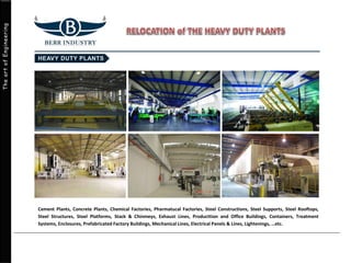 TheartofEngineering
Cement Plants, Concrete Plants, Chemical Factories, Pharmatucal Factories, Steel Constructions, Steel Supports, Steel Rooftops,
Steel Structures, Steel Platforms, Stack & Chinmeys, Exhaust Lines, Producttion and Office Buildings, Containers, Treatment
Systems, Enclosures, Prefabricated Factory Buildings, Mechanical Lines, Electrical Panels & Lines, Lightenings, …etc.
 