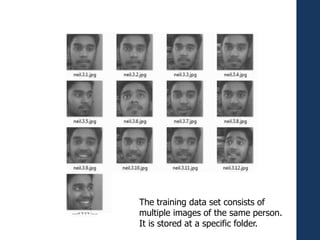 The training data set consists of
multiple images of the same person.
It is stored at a specific folder.
 